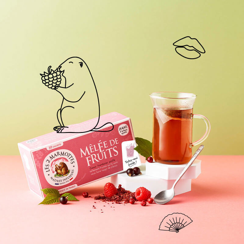 Tisane aux vrais fruits rouges sans arômes ajoutés : infusion Mêlée de Fruits Les 2 Marmottes
