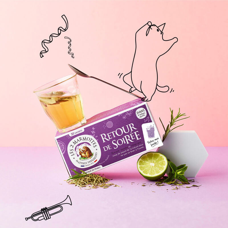 Tisane Retour de Soirée romarin menthe citron Les 2 Marmottes - Made in France - Sans arômes ajoutés