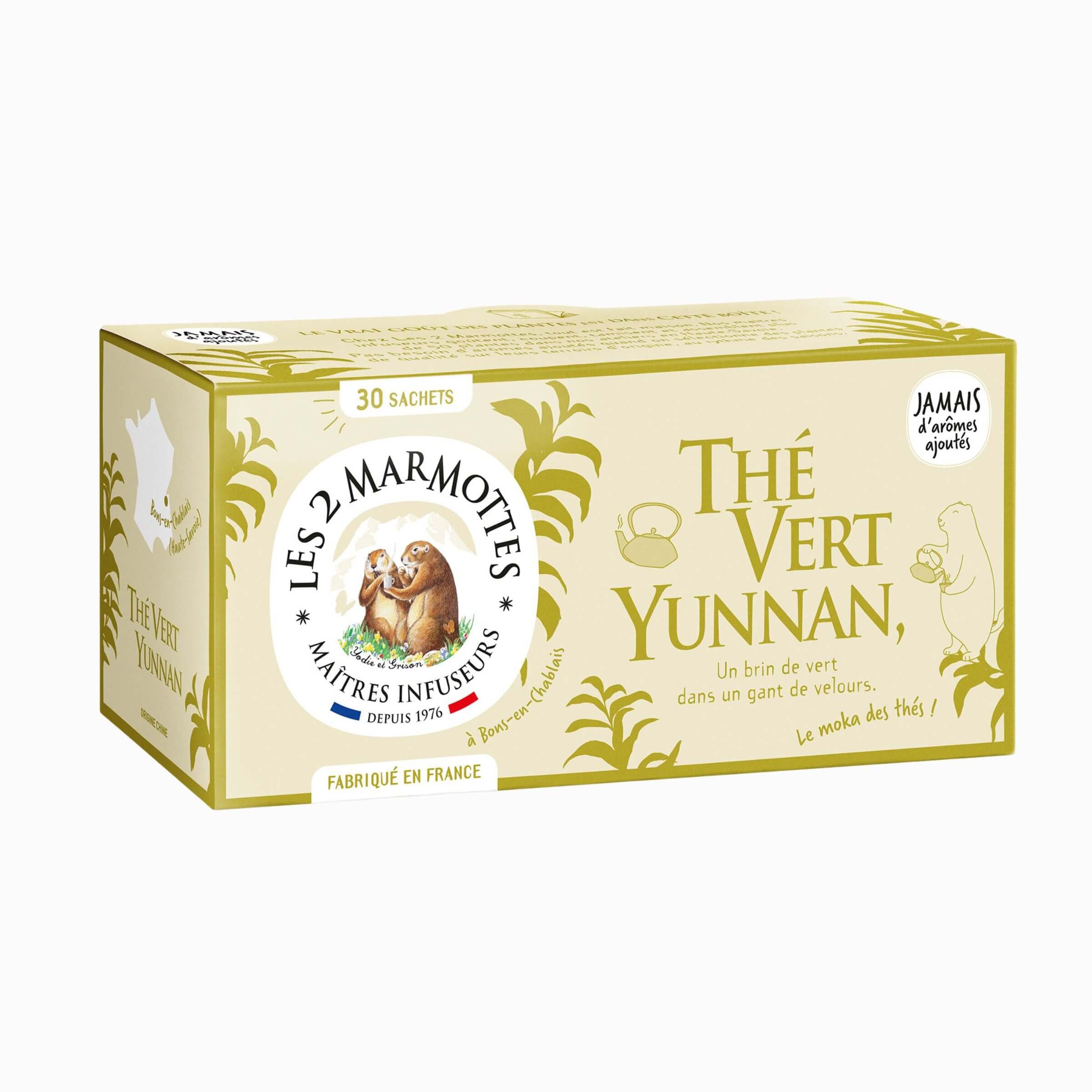 Thé vert Yunnan biologique Les 2 Marmottes - Made in France - Sans arômes ajoutés